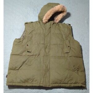 Sean Jean Men's Vtg Green Puffer Vest Coyote Fur Hood XXXL Hip Hop Streetwear